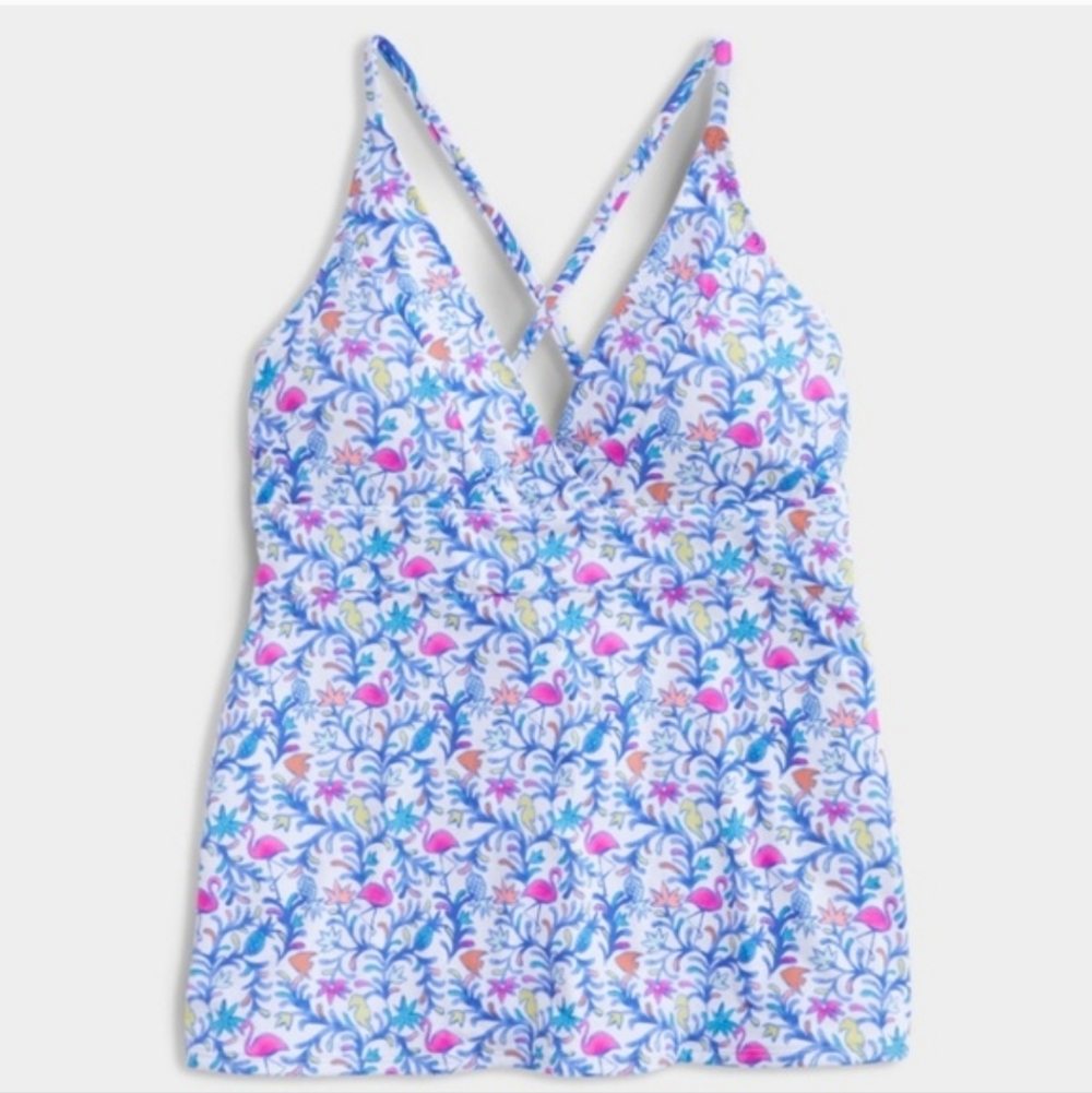 Vineyard Vines Floral Flamingos Sconset Tankini Top XS